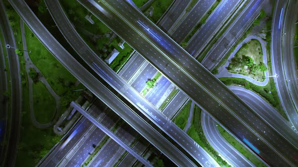 4K : Aerial Hyperlapse drone view of highway multi-level junction road.