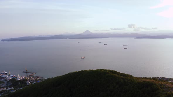 Cargo Ships in the Ocean Bay in Petropavlovsk-Kamchatsky