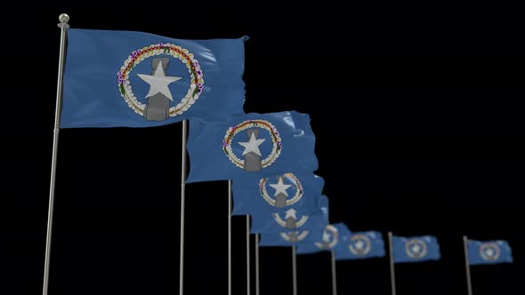 Northern Mariana Islands Row Of Flags Animation Include Alpha Channel
