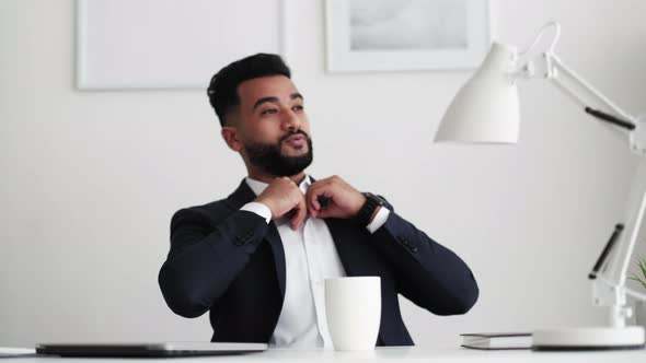 Finish Work Satisfied Man Enjoying Moment Office