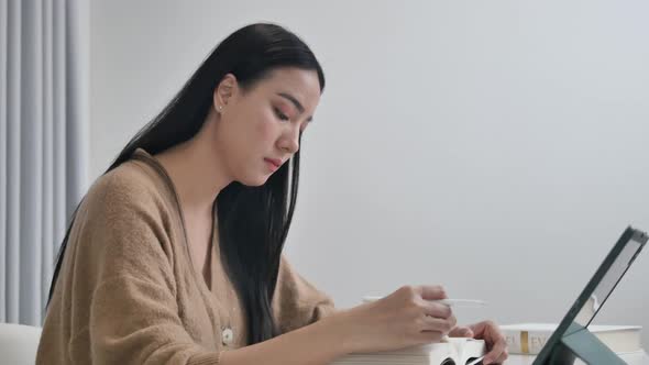 Content creators are typing at home at their desks. college girl surfing the internet freelancer