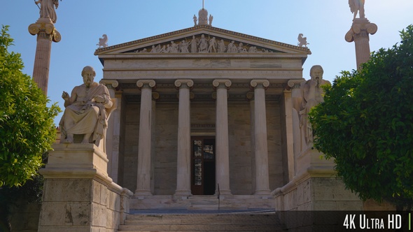 4K Exterior view of the Academy of Athens, Greece