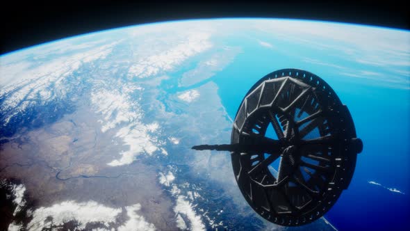 Futuristic Space Satellite Orbiting the Earth