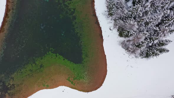 A Drone Shot of Green Lake in Austrian Alps