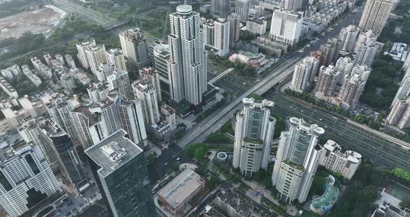 Aerial footage of downtown landscape  in shenzhen city, China