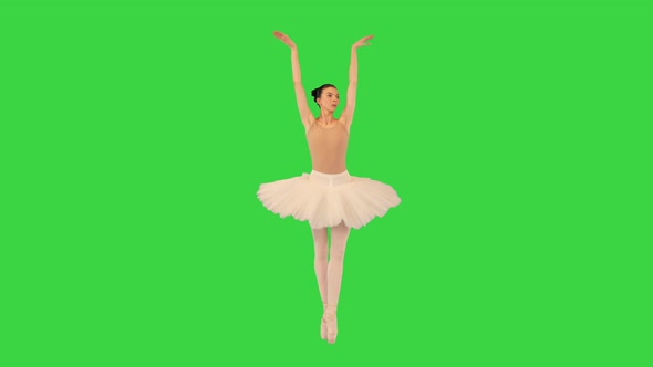 Ballerina Walking on Tiptoes and Waving Hands on a Green Screen Chroma Key