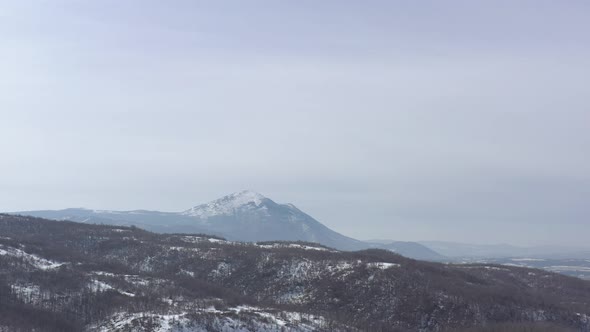 Peak of Rtanj mountain with pyramid shape 4K drone video