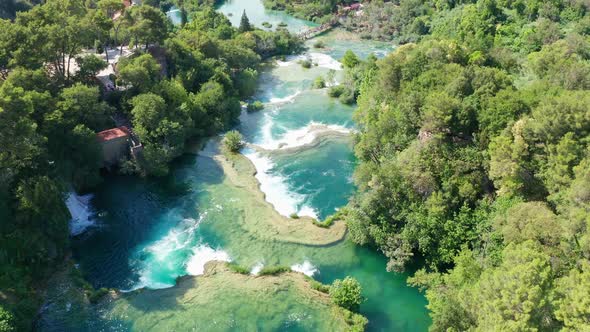 Drone Aerial Video Footage Flying Over Krka National Park Waterfalls, Croatia