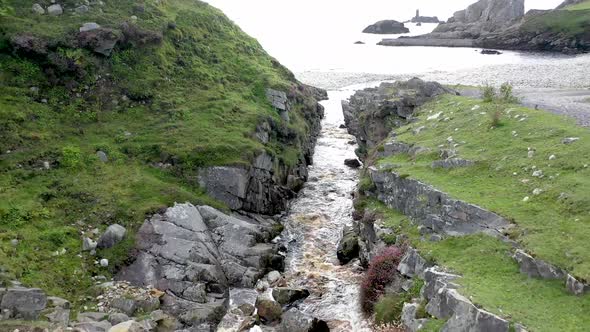 Waterfall at An Port Between Ardara and Glencolumbkille in County Donegal  Ireland