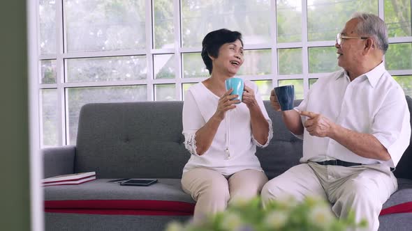 Asian elderly couple spending time together at home.