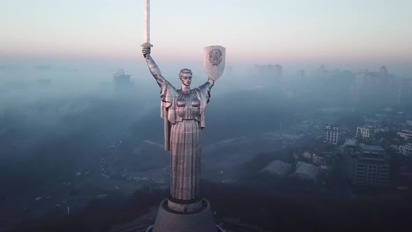 Aerial View of Mother Motherland Statue in Kyiv Ukraine