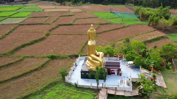 Aerial View of Wat Na Khuha Temple in Phrae Thailand