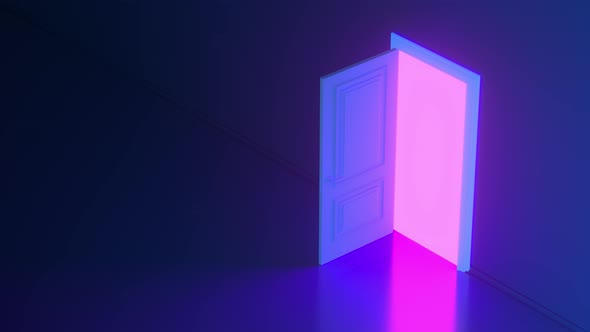 Purple room with opening door and pink light
