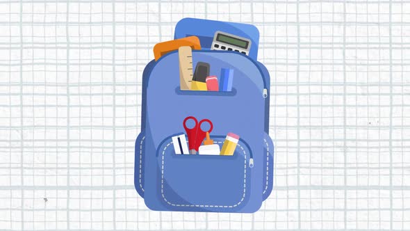 Animation of a school bag with a blue grid on a white background