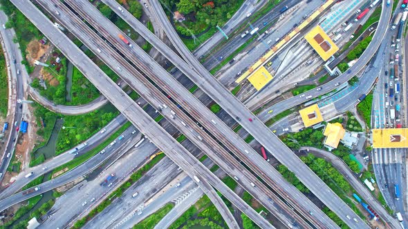 4K : Aerial view and top view of traffic on city.