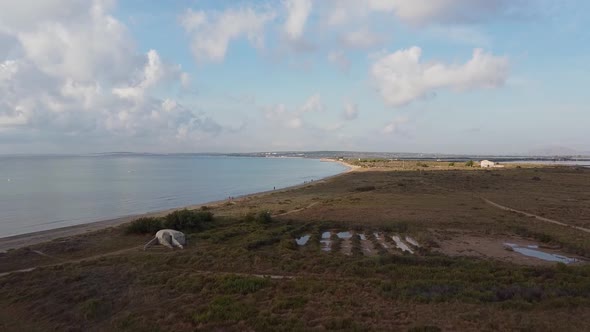 Flying over a bunker in the spanish mediterranean coast. Remains fron the spanish civil war.