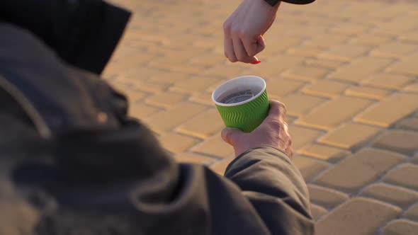  Homeless Beggar's Hand with Paper Cup