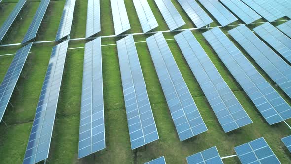 Aerial Orbital View of Solar Panels Farm Solar Cell Station