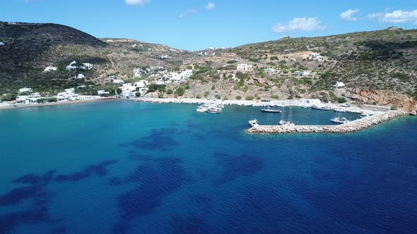 Village of Platis on the island of Sifnos in the Cyclades in Greece from the sky