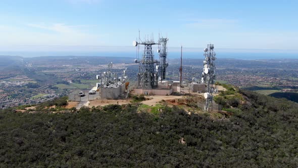 Aerial View of Telecommunication Antennas on the Top of Mountain