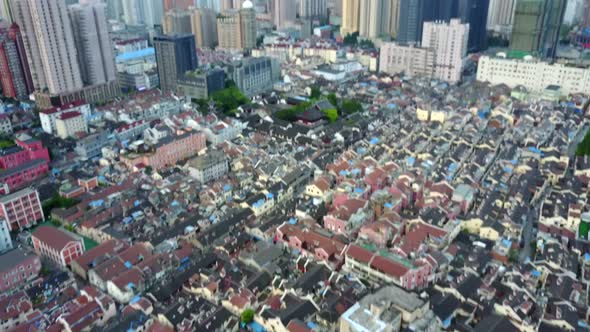 aerial footage of a residencial neighbourhood in Shanghai