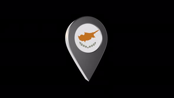 3d Animation Map Navigation Pointer With Cyprus Flag With Alpha Channel  - 4K