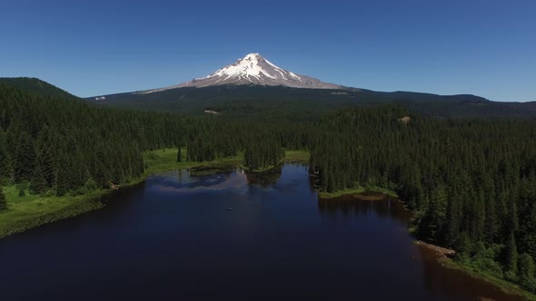 Aerial shot of Trillium Lake and Mt. Hood, Oregon