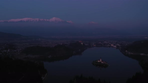 Bled Lake and Marijinega Vnebovzetja Church at Night