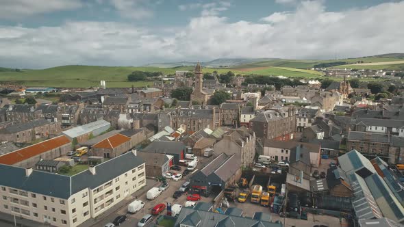 Europe Cityscape at Traffic Road with Cars Trucks Aerial alt