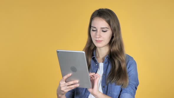 Pretty Woman Browsing Internet, Using Tablet