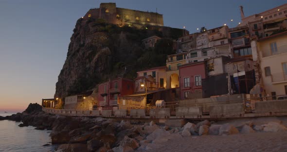 View of Scilla beach by night. Calabria Italy