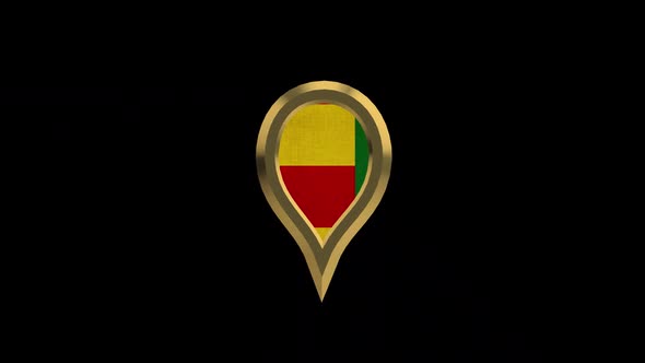Benin Flag 3D Rotating Location Gold Pin Icon