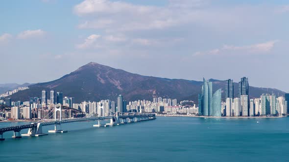 Korea Aerial Busan View of Gwangan Bridge Cityscape