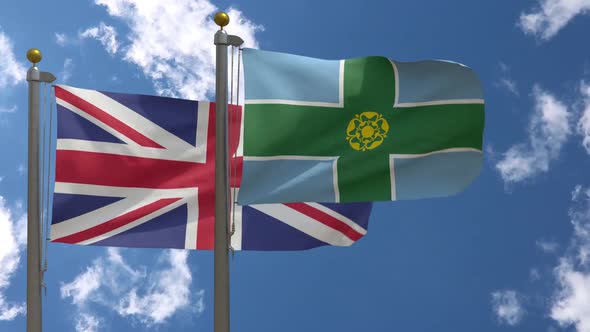 United Kingdom Flag Vs Derbyshire Flag On Flagpole