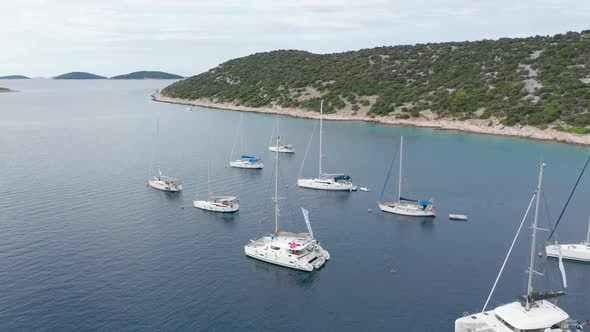 Aerial Drone Shot of Marina Bay in Adriatic Sea, Croatia