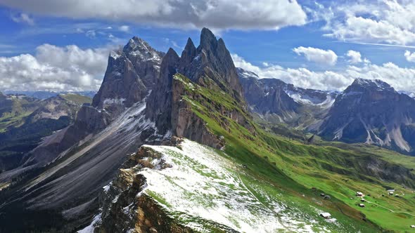 Areal view of Seceda in South Tyrol, Dolomites