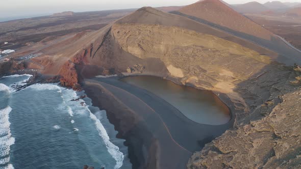 Aerial view of El Lago Verde, Yaiza, Lanzarote, Canary Islands, Spain.