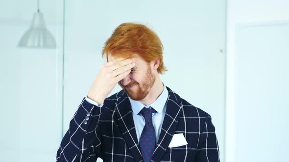 Headache, Upset Tense Young Redhead Businessman