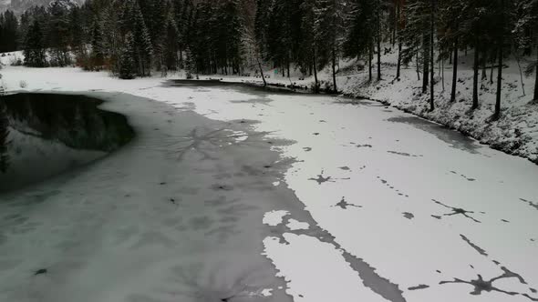 Beautiful view on an Lake with Forest in Schiederweiher in Upper Austria Drone Video