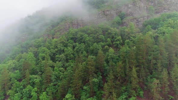 Aerial Video of Clouds Mountains Forest and Mountain River