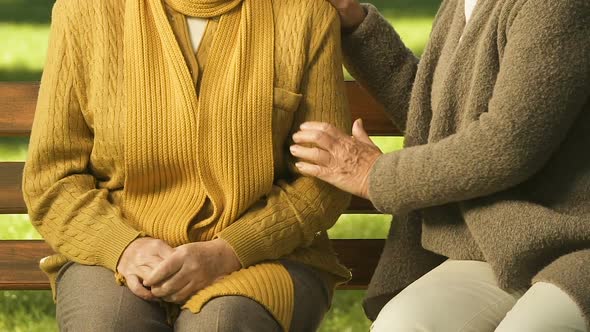 Senior Woman Comforting Widow, Supporting in Illness, True Female Friendship