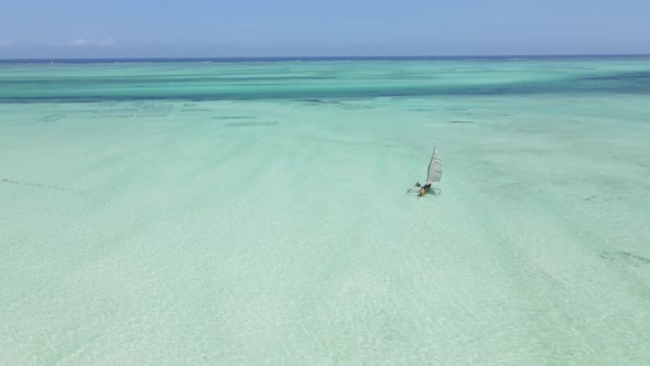 Aerial View of a Boat in the Ocean Near the Coast of Zanzibar Tanzania