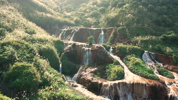 Golden Waterfall in Jiufen, Taiwan.