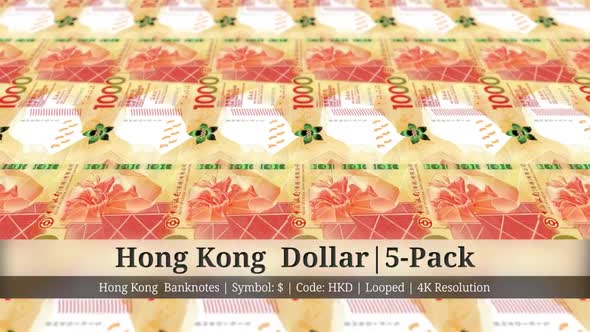 Hong Kong  Dollar | Hong Kong Currency - 5 Pack | 4K Resolution | Looped