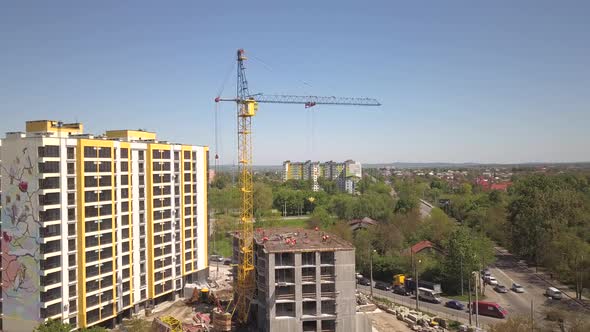 Aerial view of new residential building under construction