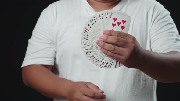 Man Showing His Trick With Usual Cards, Cardistry