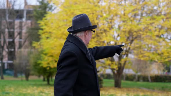 Old Grandfather Walks in the Park on an Autumn Day