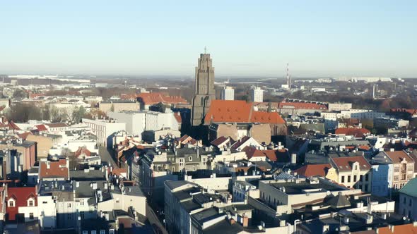 Perspective on all saints church located in Gliwice city