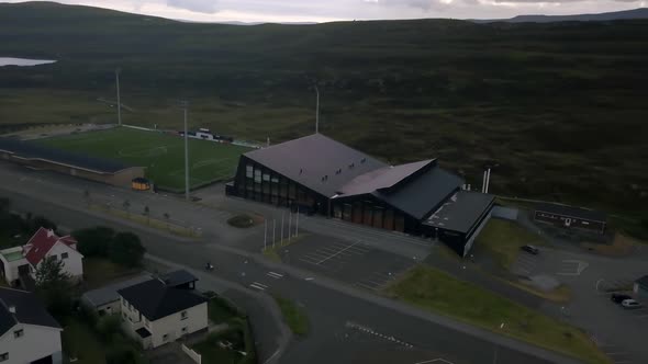 Faroe Islands Town in Cloudy Weather Drone Fly