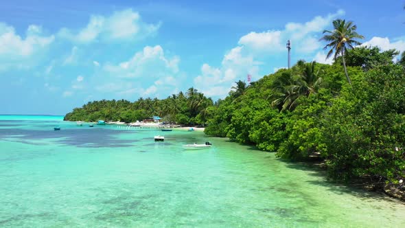 Aerial drone abstract of tropical resort beach break by aqua blue sea with white sand background of 